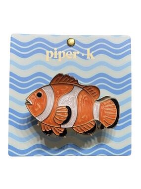 Piper K  Orange and White Clownfish Enamel Hair Clip